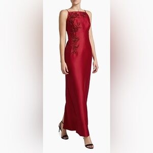 NWT Sachin & Babi Pryce Embellished Mikado Column Gown — Size 4 — Holly Red